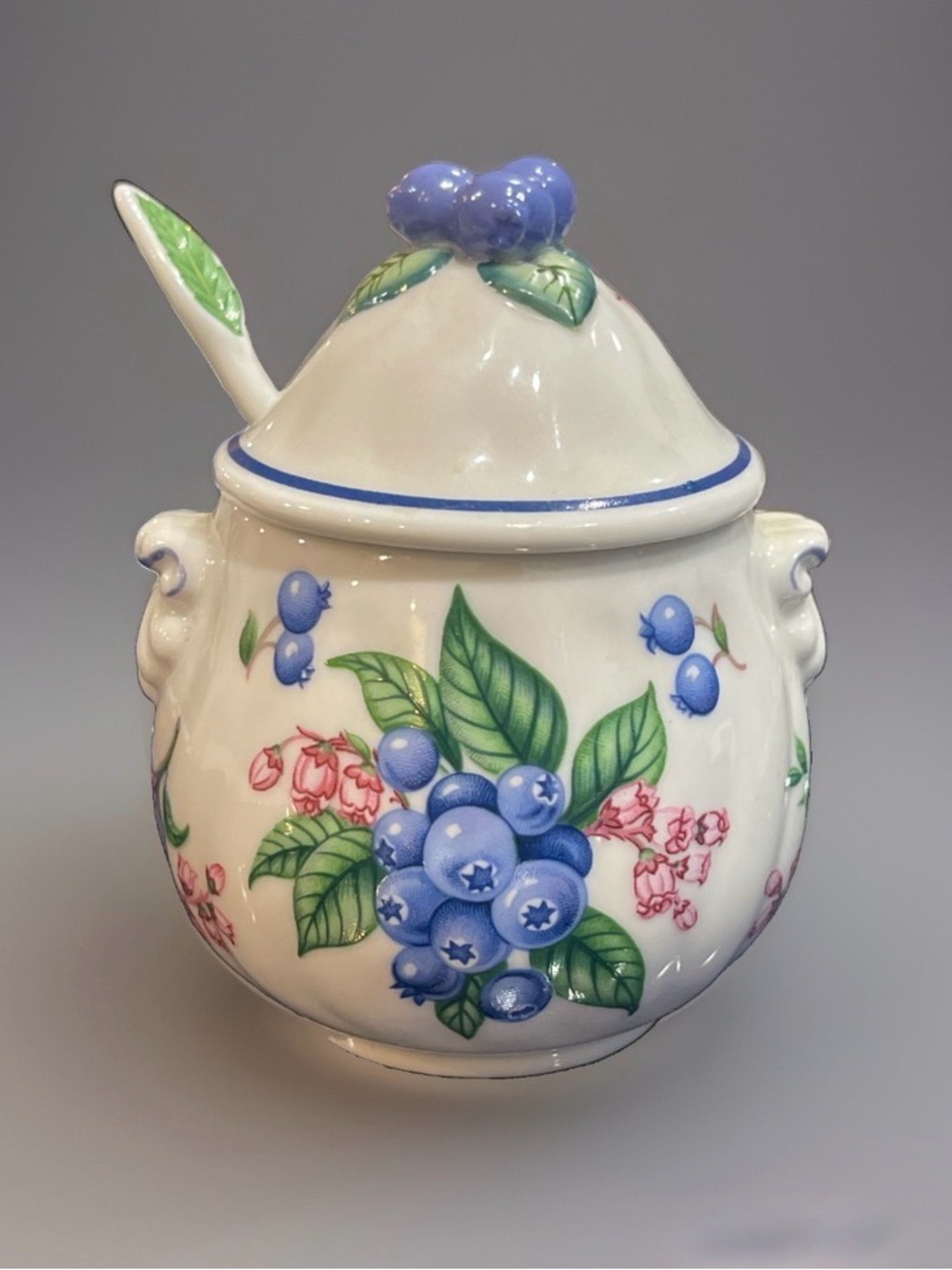 Lenox White Ceramic Blueberry jam Jar with Spoon